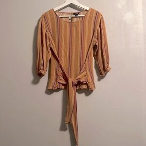 ANA Mustard Striped Blouse Size S 282